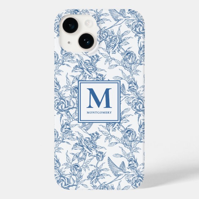 Blue French Toile Name Case-Mate iPhone Case (Back)