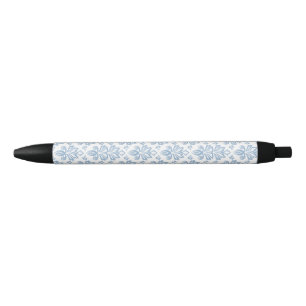 Blue French Toile Pattern Black Ink Pen