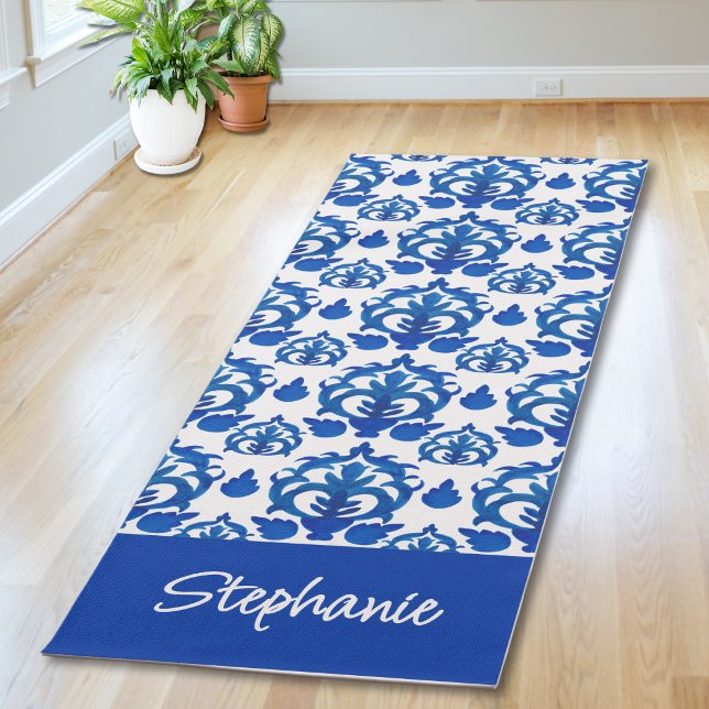 Blue French Toile Pattern Custom Name Yoga Mat (Creator Uploaded)