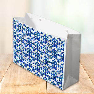 Blue French Toile Pattern Large Gift Bag