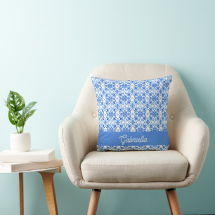 Blue French Toile Pattern Name Cushion