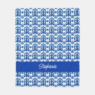 Blue French Toile Pattern Name Monogram Fleece Blanket