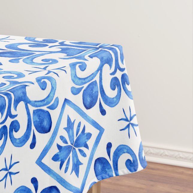 Blue French Toile Pattern Tablecloth (In Situ)