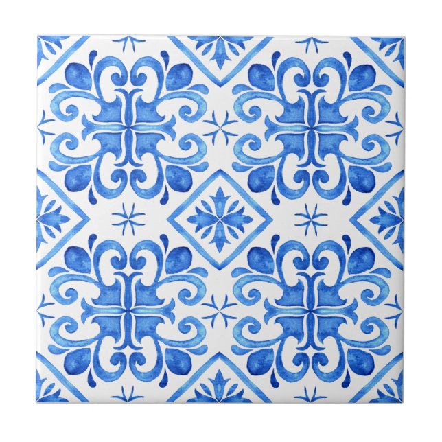 Blue French Toile Pattern Tile (Front)