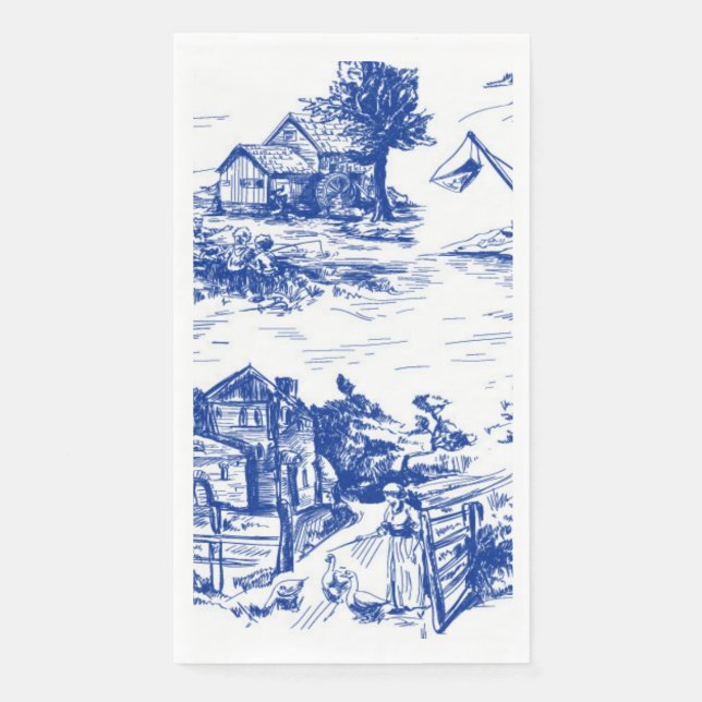 Blue French Toile Round Napkin (Front)