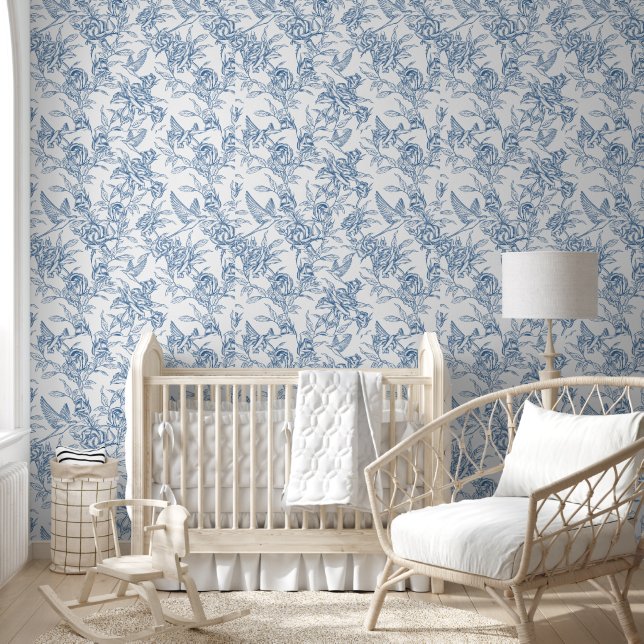 Blue French Toile Wallpaper (Kids)