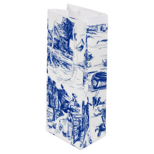Blue French Toile Wine Gift Bag