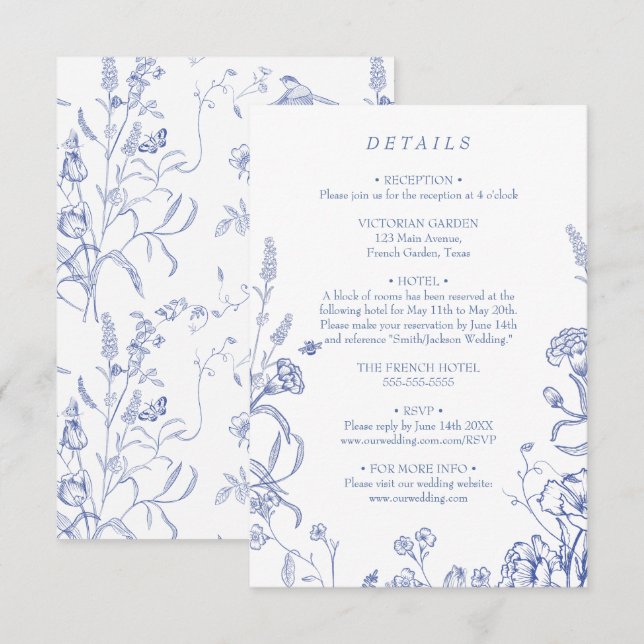 Blue French Victorian Vintage Enclosure Card (Front/Back)