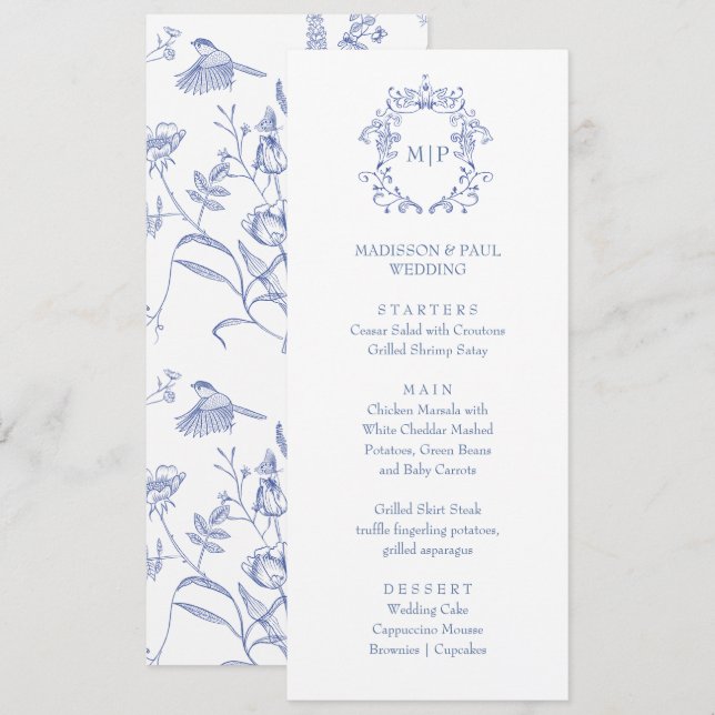 Blue French Vintage Victorian Menu  (Front/Back)