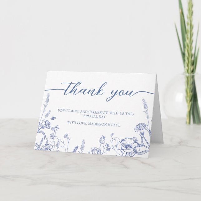 Blue French Vintage Victorian Thank you card  (Front)