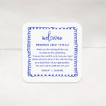 Blue French Wedding Welcome Gift Bag Square Sticker<br><div class="desc">French Blue Wedding Welcome Gift Bag Basket Favour Stickers</div>