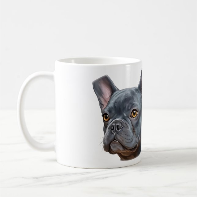  Blue Frenchie Portrait Painterly Sticker Coffee Mug (Left)