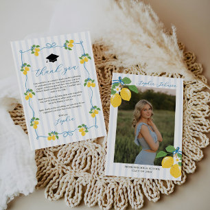 Blue Freshly Lemon Citrus Graduation Party Thank You Card