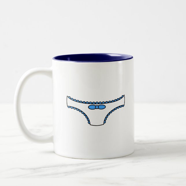 Blue Frilly Panties Two-Tone Coffee Mug (Left)