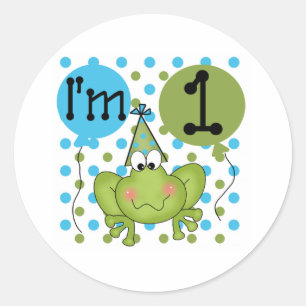 Blue Frog 1st Birthday Classic Round Sticker