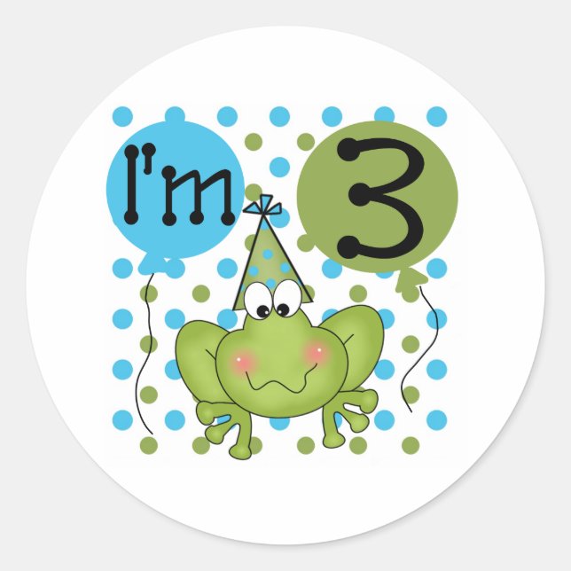 Blue Frog 3rd Birthday Classic Round Sticker (Front)