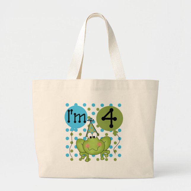 Blue Frog 4th Birthday Tshirts and Gifts Large Tote Bag (Front)