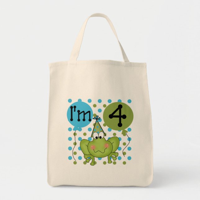 Blue Frog 4th Birthday Tshirts and Gifts Tote Bag (Front)