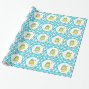 Blue Frog Pink Dot Customisable Wrapping Paper