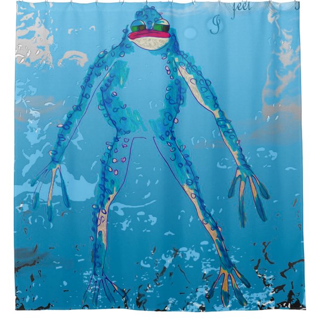 Blue Frog Wild Animal Lover Perfect Gift Ideas Shower Curtain (Front)