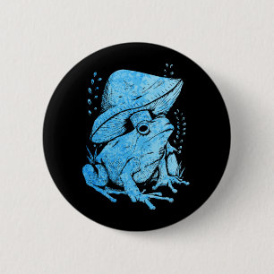 Blue Frog with mushroom Cottagecore Style 6 Cm Round Badge