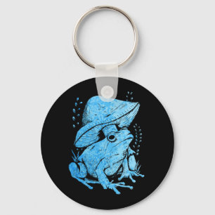 Blue Frog with mushroom Cottagecore Style Key Ring
