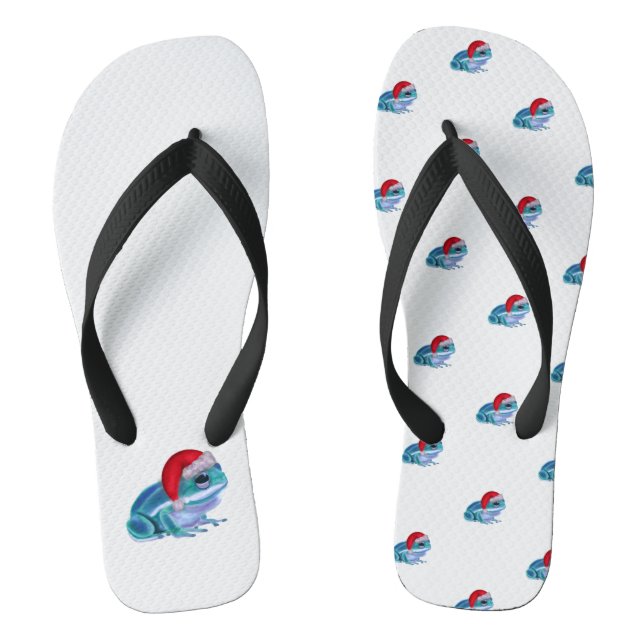 Blue frog with Santa hat. Flip Flops (Footbed)