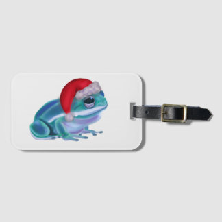 Blue frog with Santa hat. Luggage Tag