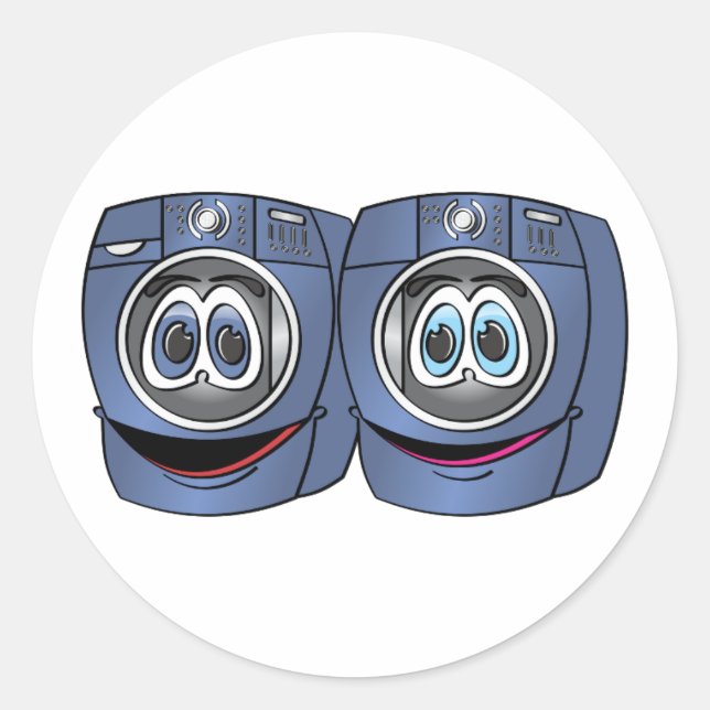 Blue Front Load Washer Dryer Cartoon Classic Round Sticker (Front)