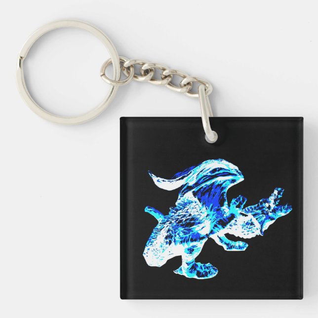 Blue Frost Dragon Arctic Ice Dragon Mythical Art Key Ring (Front)