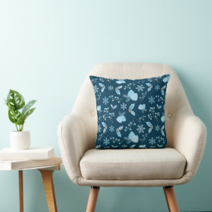 Blue Frost Elegance Snowflakes and Pinecone Winter Cushion