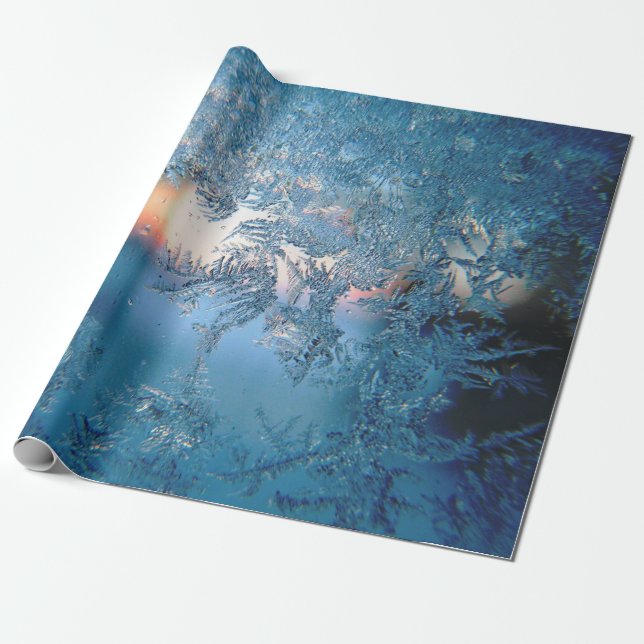 Blue Frost Winter Christmas Morning Wrapping Paper (Unrolled)