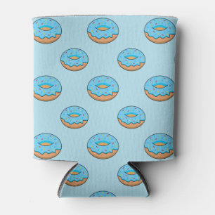 Blue Frosted Donut with Sprinkles Cartoon Can Cooler