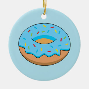 Blue Frosted Donut with Sprinkles Cartoon Ceramic Tree Decoration