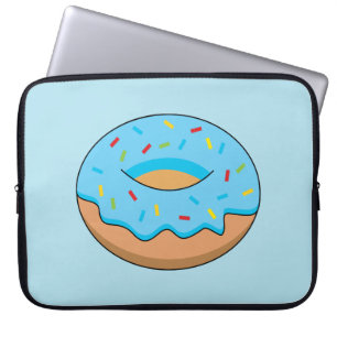 Blue Frosted Donut with Sprinkles Cartoon Laptop Sleeve
