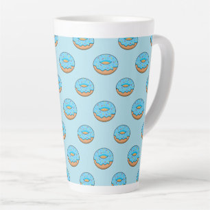 Blue Frosted Donut with Sprinkles Cartoon Latte Mug