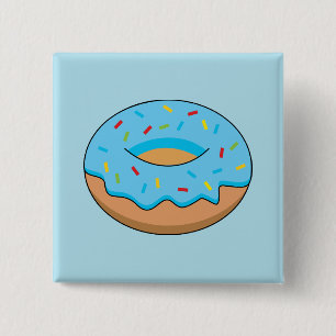 Blue Frosted Doughnut with Sprinkles Cartoon 15 Cm Square Badge