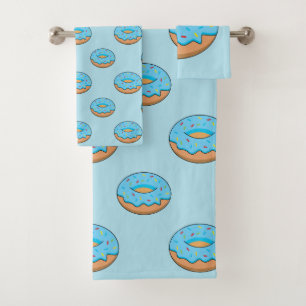 Blue Frosted Doughnut with Sprinkles Cartoon Bath Towel Set