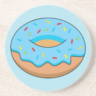 Blue Frosted Doughnut with Sprinkles Cartoon Coaster