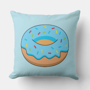 Blue Frosted Doughnut with Sprinkles Cartoon Cushion