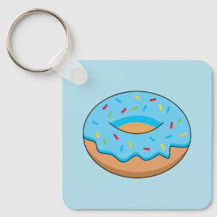 Blue Frosted Doughnut with Sprinkles Cartoon Key Ring