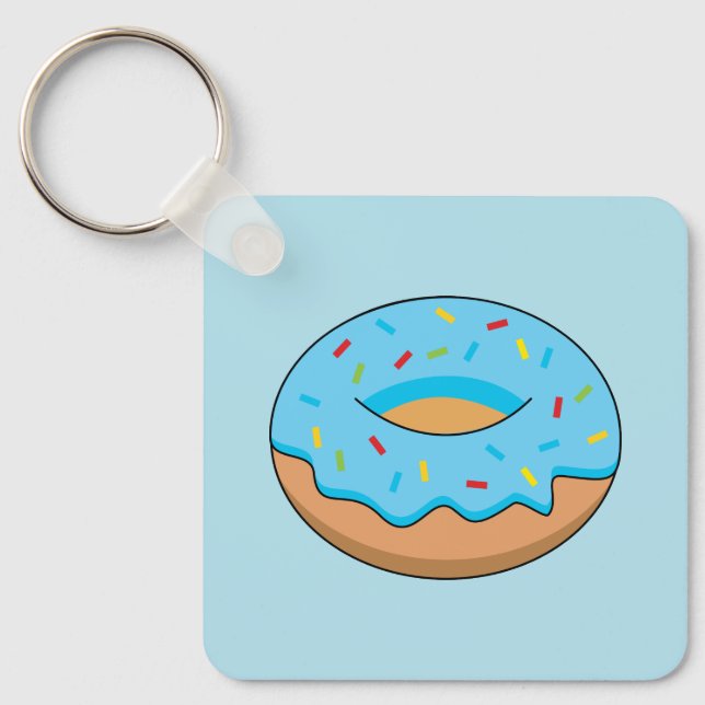 Blue Frosted Doughnut with Sprinkles Cartoon Key Ring (Front)