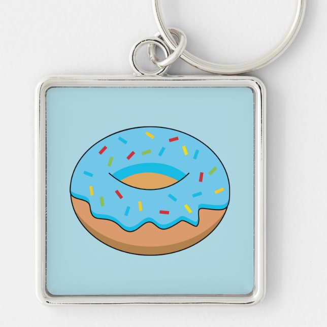 Blue Frosted Doughnut with Sprinkles Cartoon Key Ring (Front)