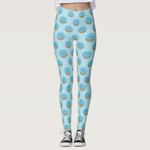 Blue Frosted Doughnut with Sprinkles Cartoon Leggings