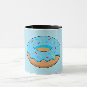 Blue Frosted Doughnut with Sprinkles Cartoon Mug