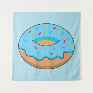 Blue Frosted Doughnut with Sprinkles Cartoon Tapestry