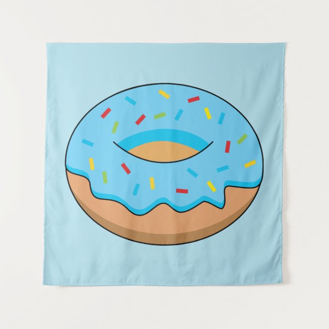 Blue Frosted Doughnut with Sprinkles Cartoon Tapestry (Front)