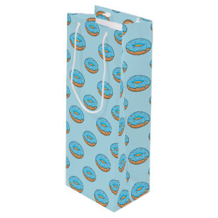 Blue Frosted Doughnut with Sprinkles Cartoon Wine Gift Bag
