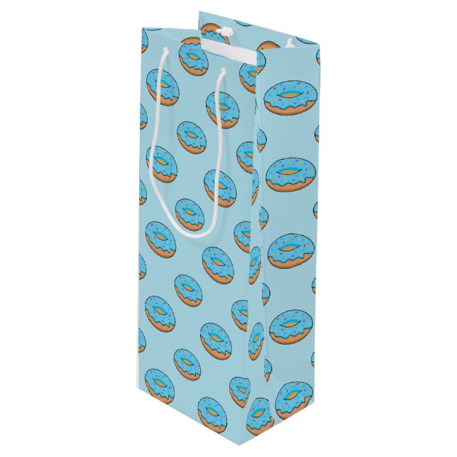 Blue Frosted Doughnut with Sprinkles Cartoon Wine Gift Bag (Front Angled)