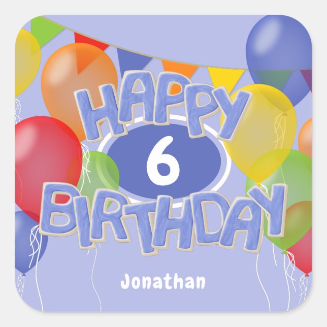 blue frosting cutout cookies w balloons birthday square sticker (Front)